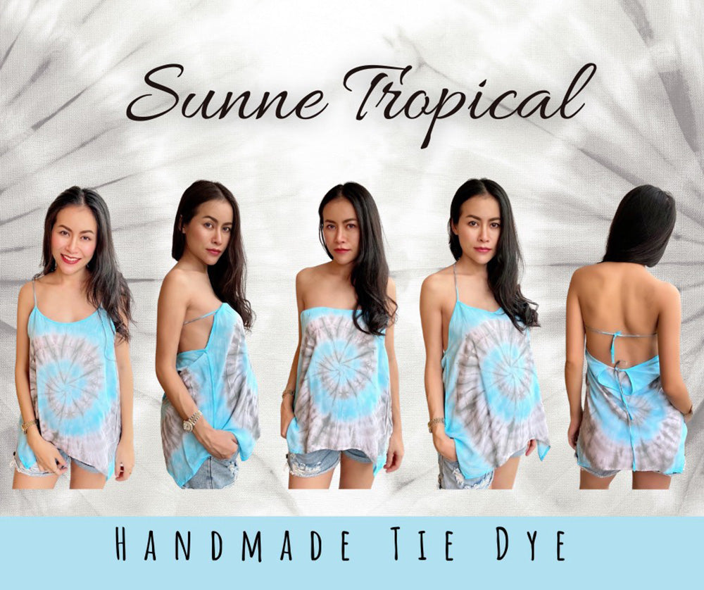 Cami Camisole Teen & Women, One Size Free Size Fit 0 to 8, Handmade Tie Dyed - Blue Seashell