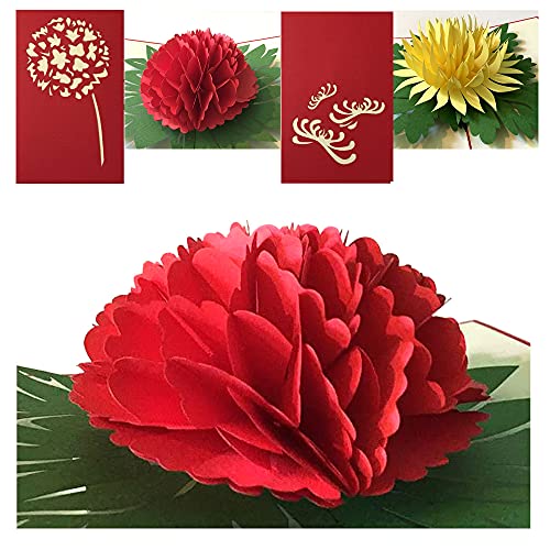 (2 Cards Pack) 3D Pop Up JUMBO FLOWER POP Greeting Card 5x7 Inch 12.7 cm - Dahlia and Chrysanthemum