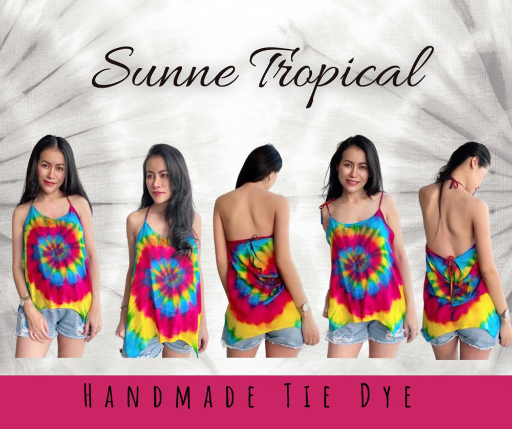 Cami Camisole Teen & Women, One Size Free Size Fit 0 to 8, Handmade Tie Dyed - Rainbow Reggae