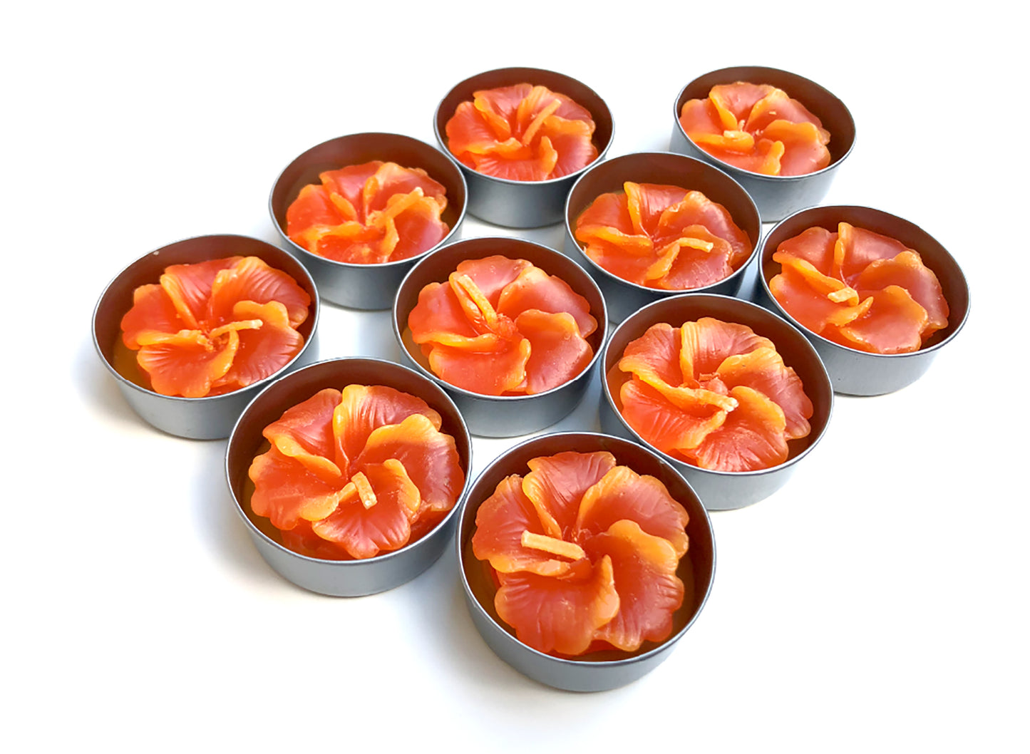 Hibiscus Hawaiian Flower Set of 10 Tealight Candles (Orange)
