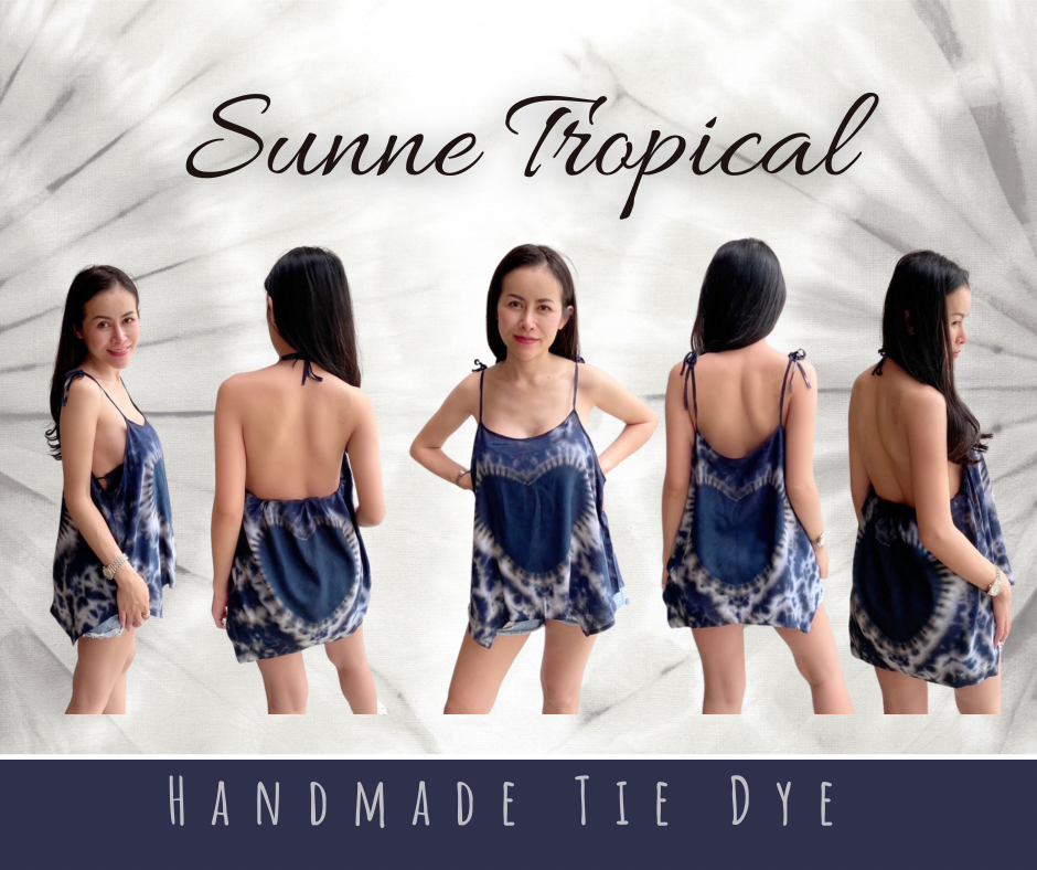 Cami Camisole Teen & Women, One Size Free Size Fit 0 to 8, Handmade Tie Dyed - Black Heart
