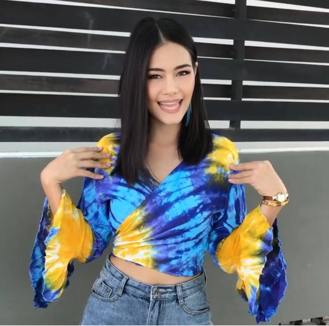 Women Petite & Teen CROP TOP Tie Front or Back Ruffle Bell Sleeve Free Size Handmade Tie Dye (08 Blue Sky)