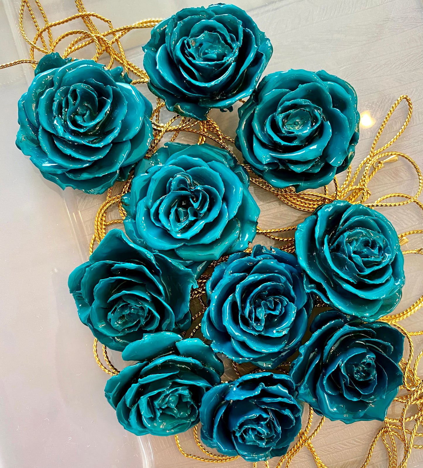 Mini Rose Mini 1.5-2.25 inch Pendant Necklace 18 inch Gold Plated 24K (Turquoise)