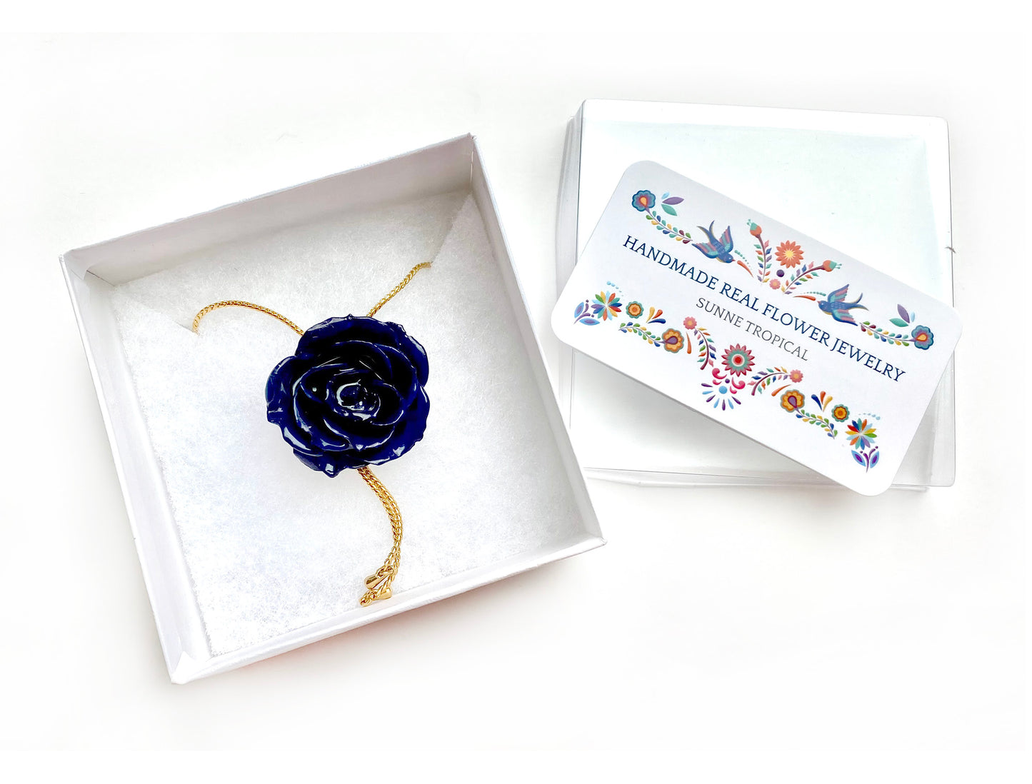 Mini Rose Mini 1.5-2.25 inch Pendant Necklace 18 inch Gold Plated 24K (Indigo Blue)