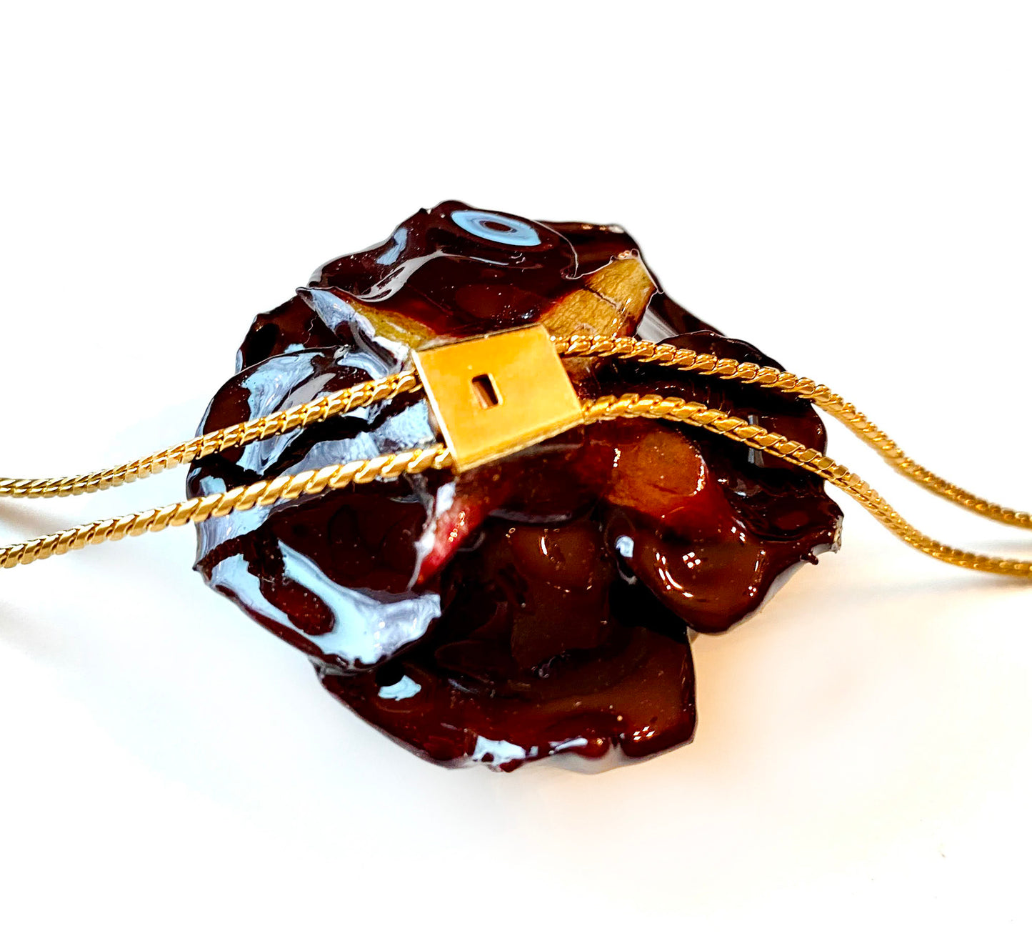 Mini Rose Mini 1.5-2.25 inch Pendant Necklace 18 inch Gold Plated 24K (Red Plum)