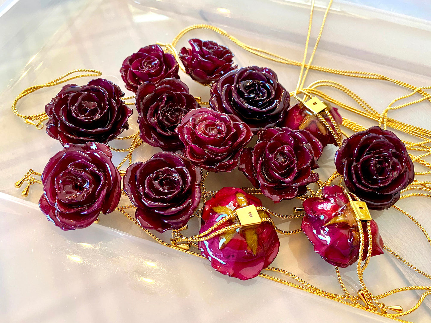 Mini Rose Mini 1.5-2.25 inch Pendant Necklace 18 inch Gold Plated 24K (Purple)