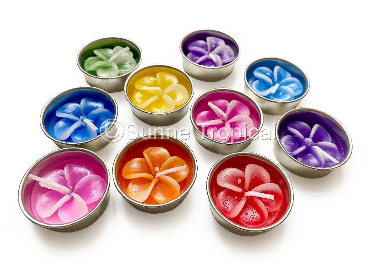 Plumeria Hawaiian Flower Set of 10 Tealight Candles (Multi-Color)