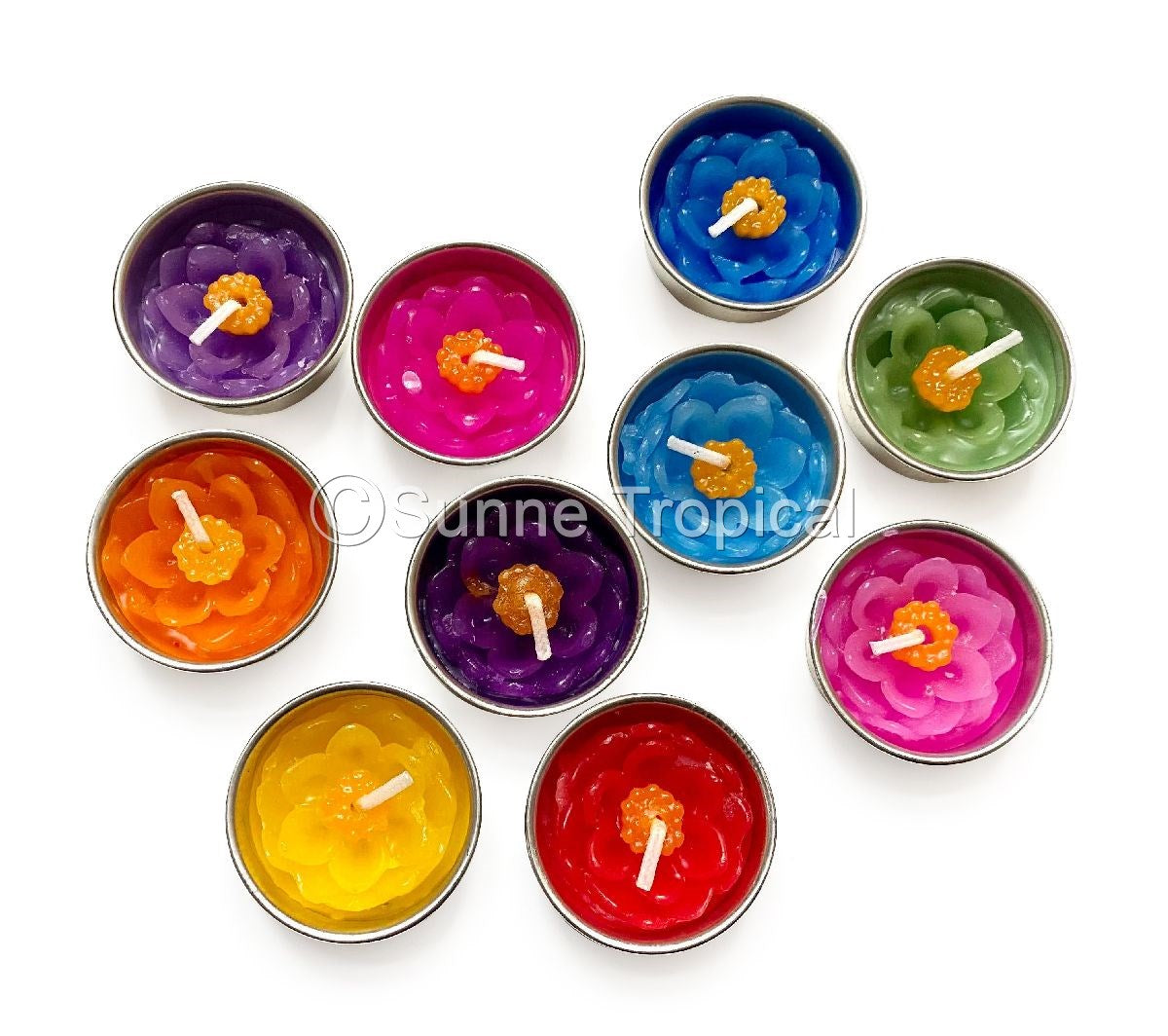 Lotus Flower Set of 10 Tealight Candles (Multi-Color)