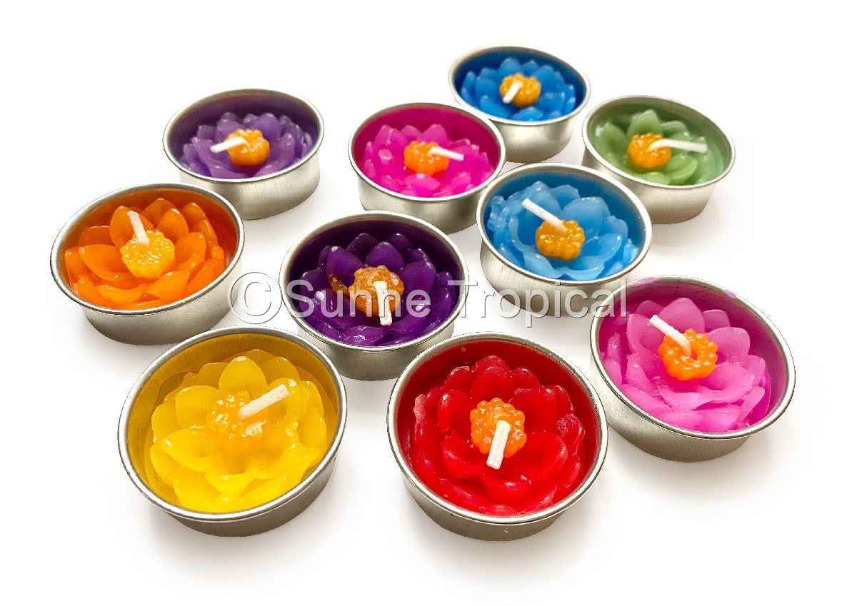 Lotus Flower Set of 10 Tealight Candles (Multi-Color)