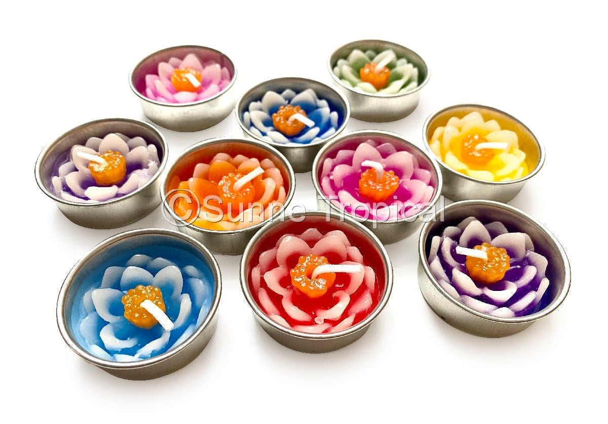 Lotus Flower Set of 10 Tealight Candles (Green)