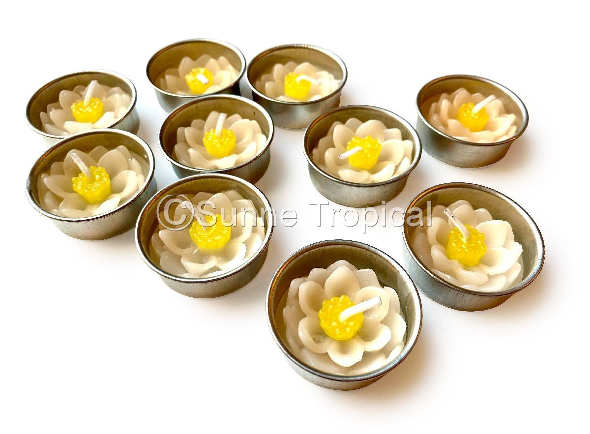 Lotus Flower Set of 10 Tealight Candles (White)