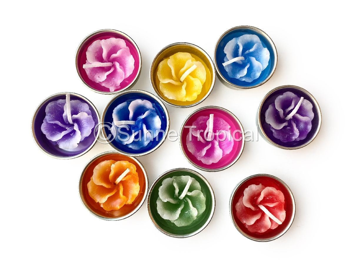 Hibiscus Hawaiian Flower Set of 10 Tealight Candles (Multi-Color)