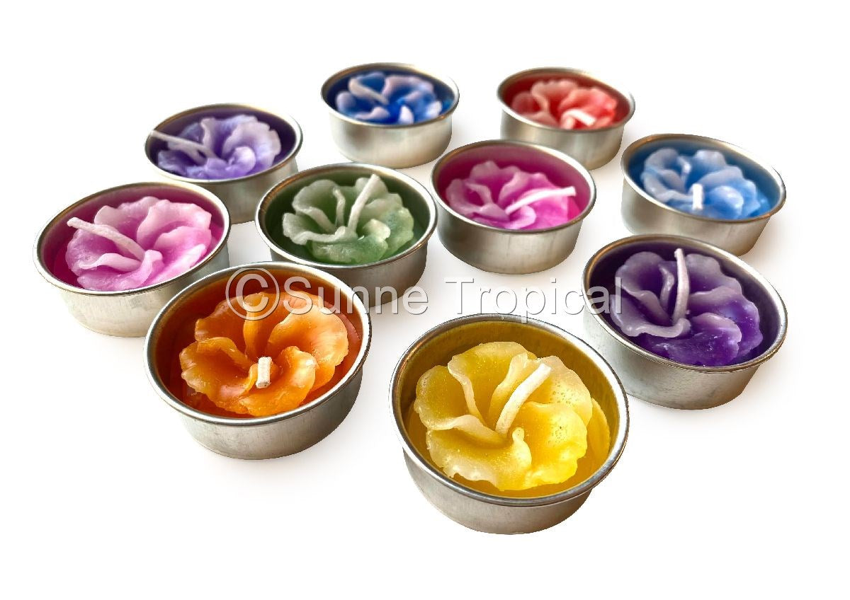 Hibiscus Hawaiian Flower Set of 10 Tealight Candles (Multi-Color)