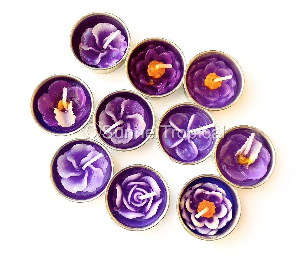 Assort Surprise Pack Flowers Set of 10 Tealight Candles (Purple)
