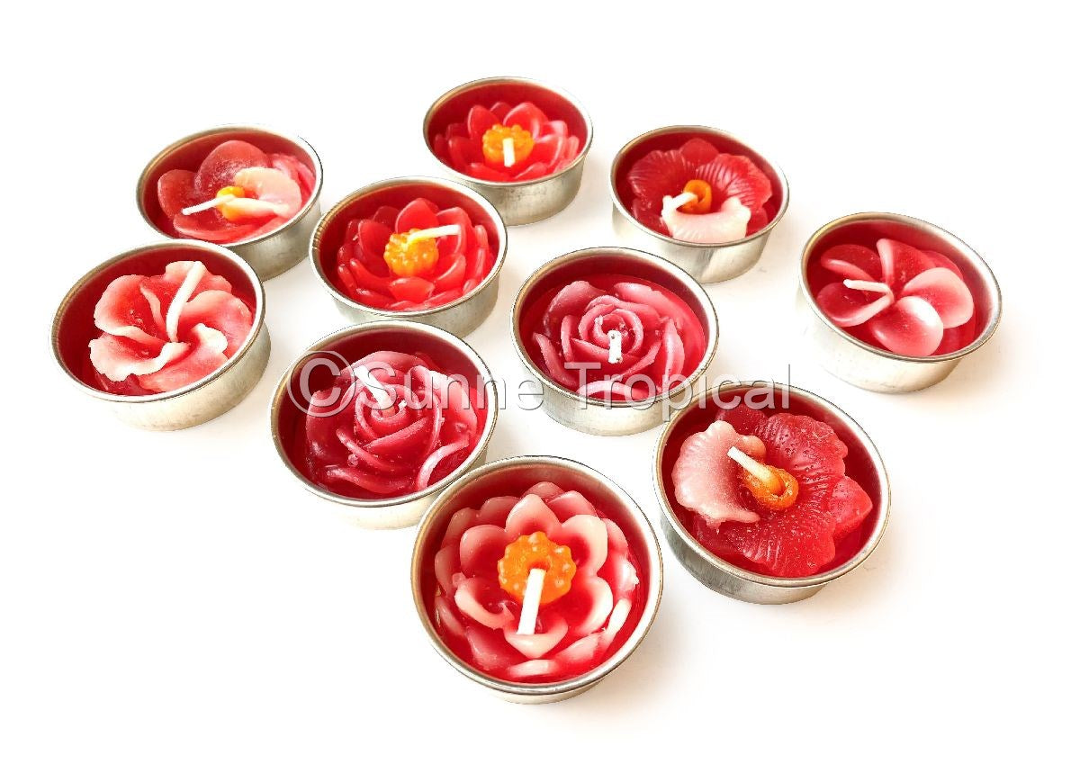 Assort Surprise Pack Flowers Set of 10 Tealight Candles (Red)