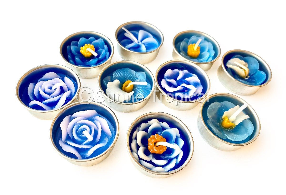 Assort Surprise Pack Flowers Set of 10 Tealight Candles (Blue)
