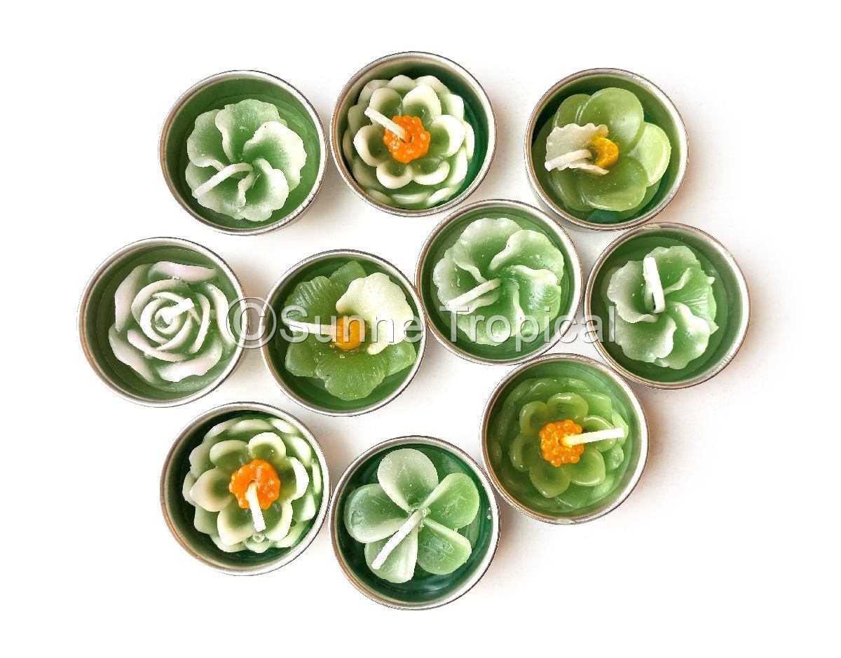 Assort Surprise Pack Flowers Set of 10 Tealight Candles (Green)