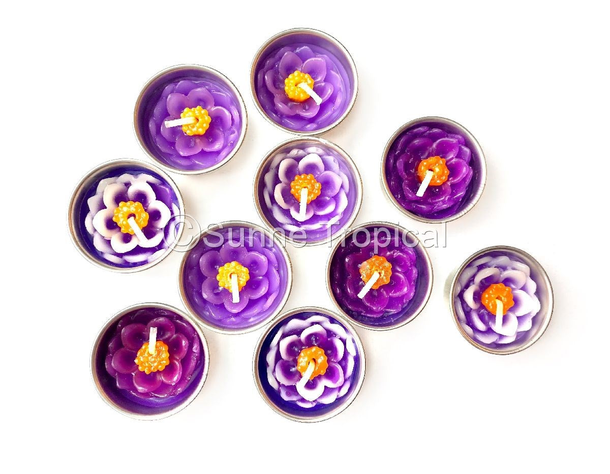 Lotus Flower Set of 10 Tealight Candles (Purple)