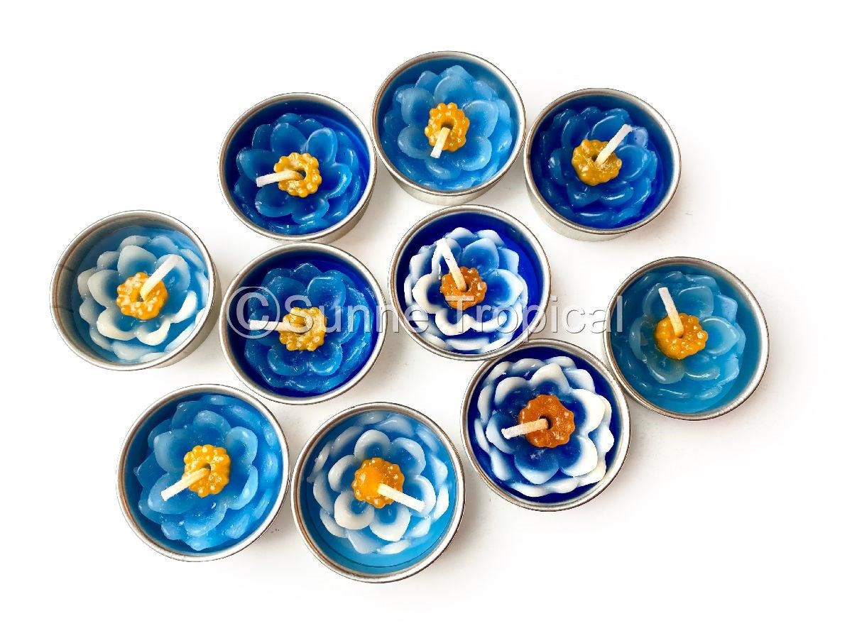 Lotus Flower Set of 10 Tealight Candles (Blue)