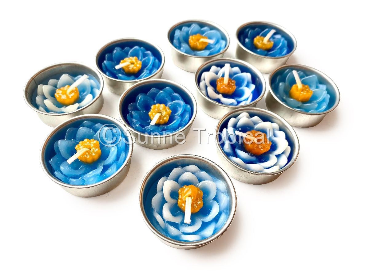 Lotus Flower Set of 10 Tealight Candles (Blue)