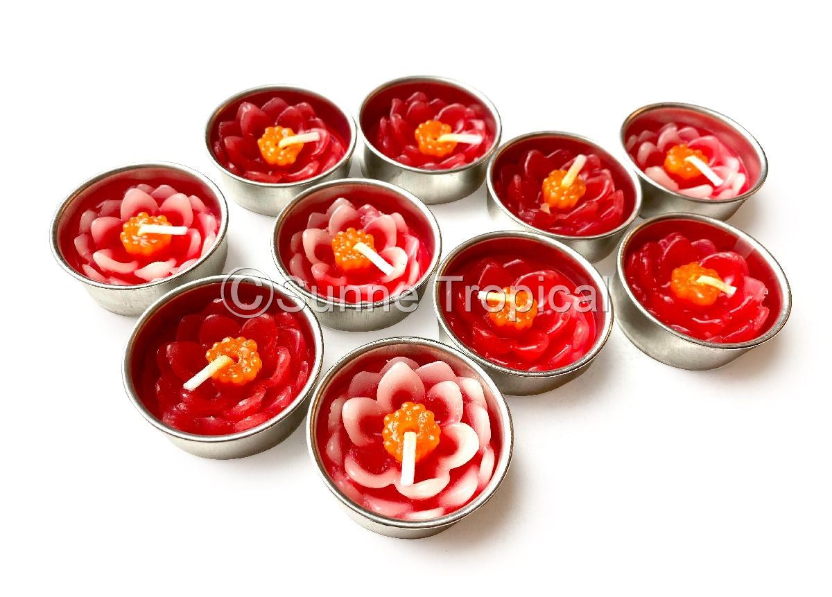 Lotus Flower Set of 10 Tealight Candles (Red)