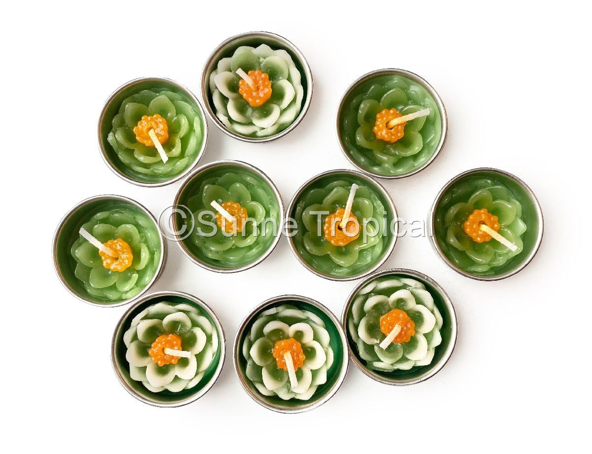 Lotus Flower Set of 10 Tealight Candles (Green)