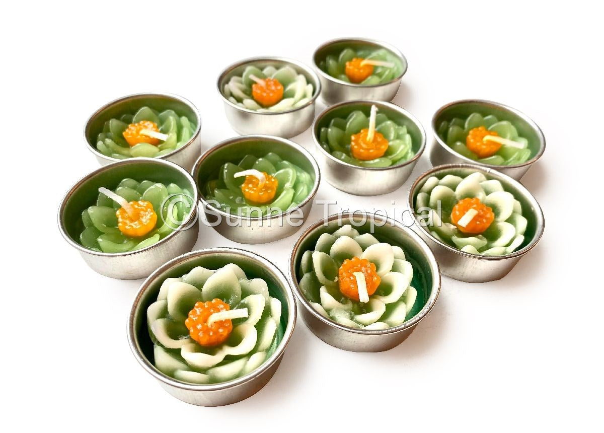 Lotus Flower Set of 10 Tealight Candles (Green)