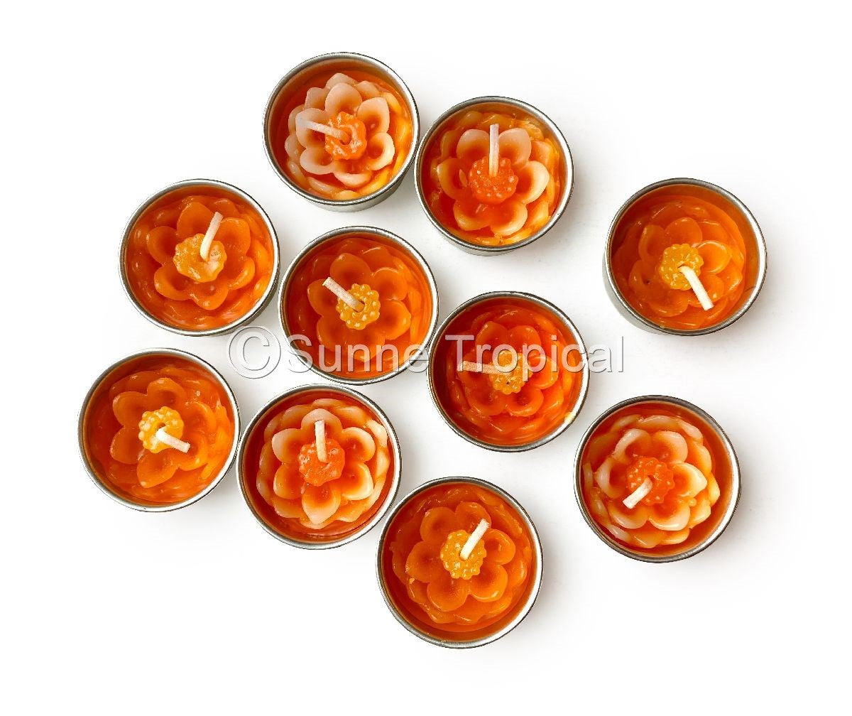 Lotus Flower Set of 10 Tealight Candles (Orange)