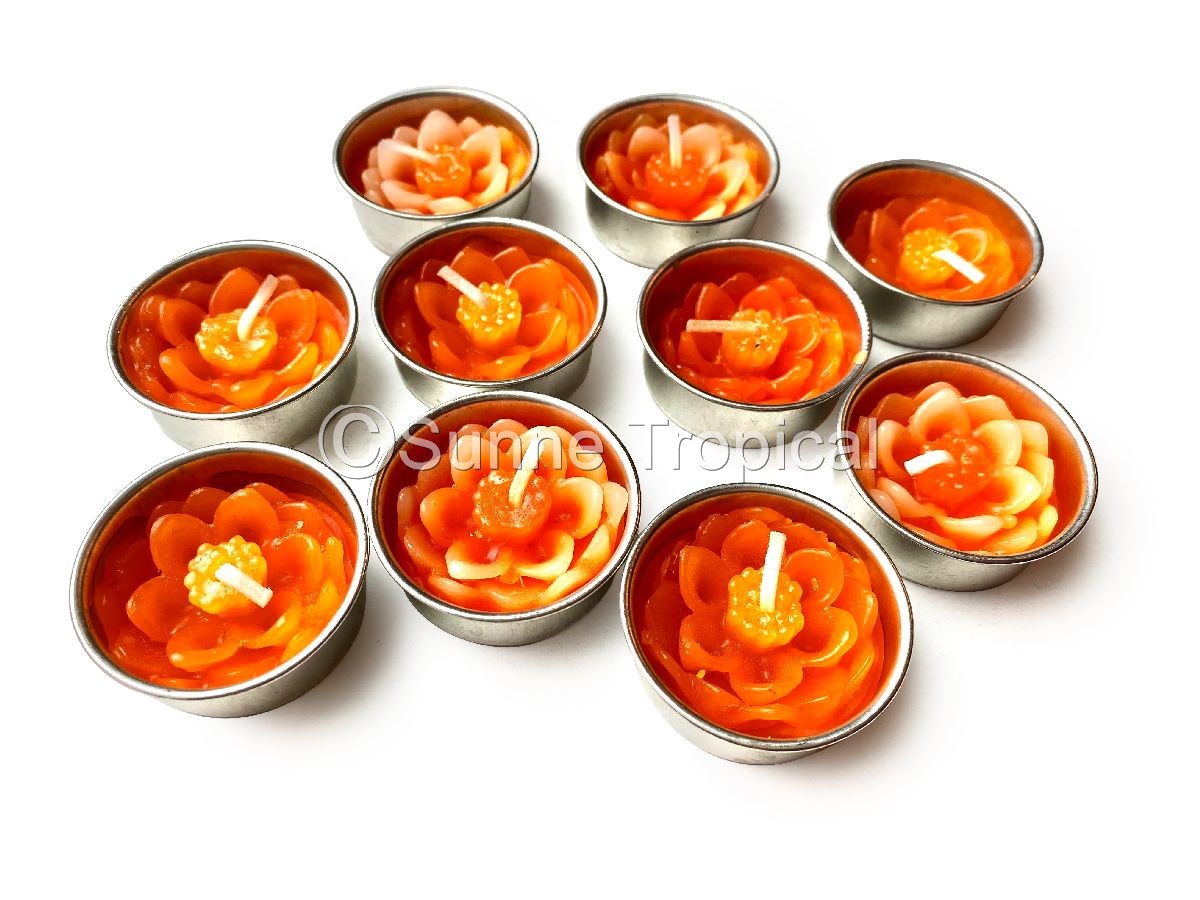 Lotus Flower Set of 10 Tealight Candles (Orange)