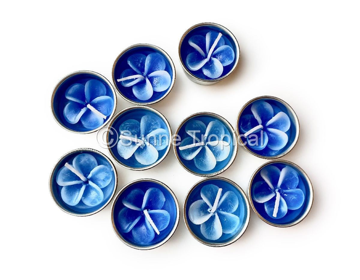 Plumeria Hawaiian Flower Set of 10 Tealight Candles (Blue)