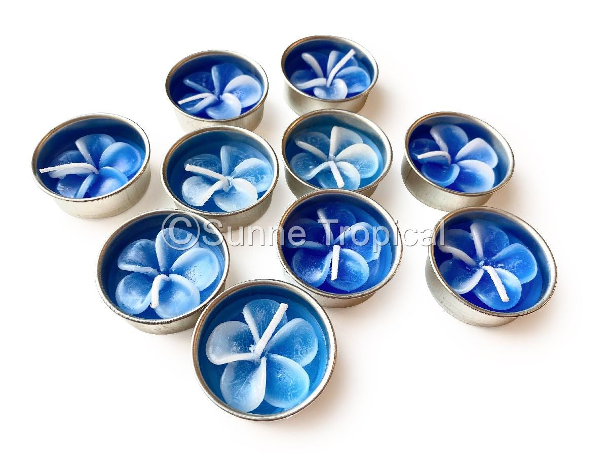 Plumeria Hawaiian Flower Set of 10 Tealight Candles (Blue)