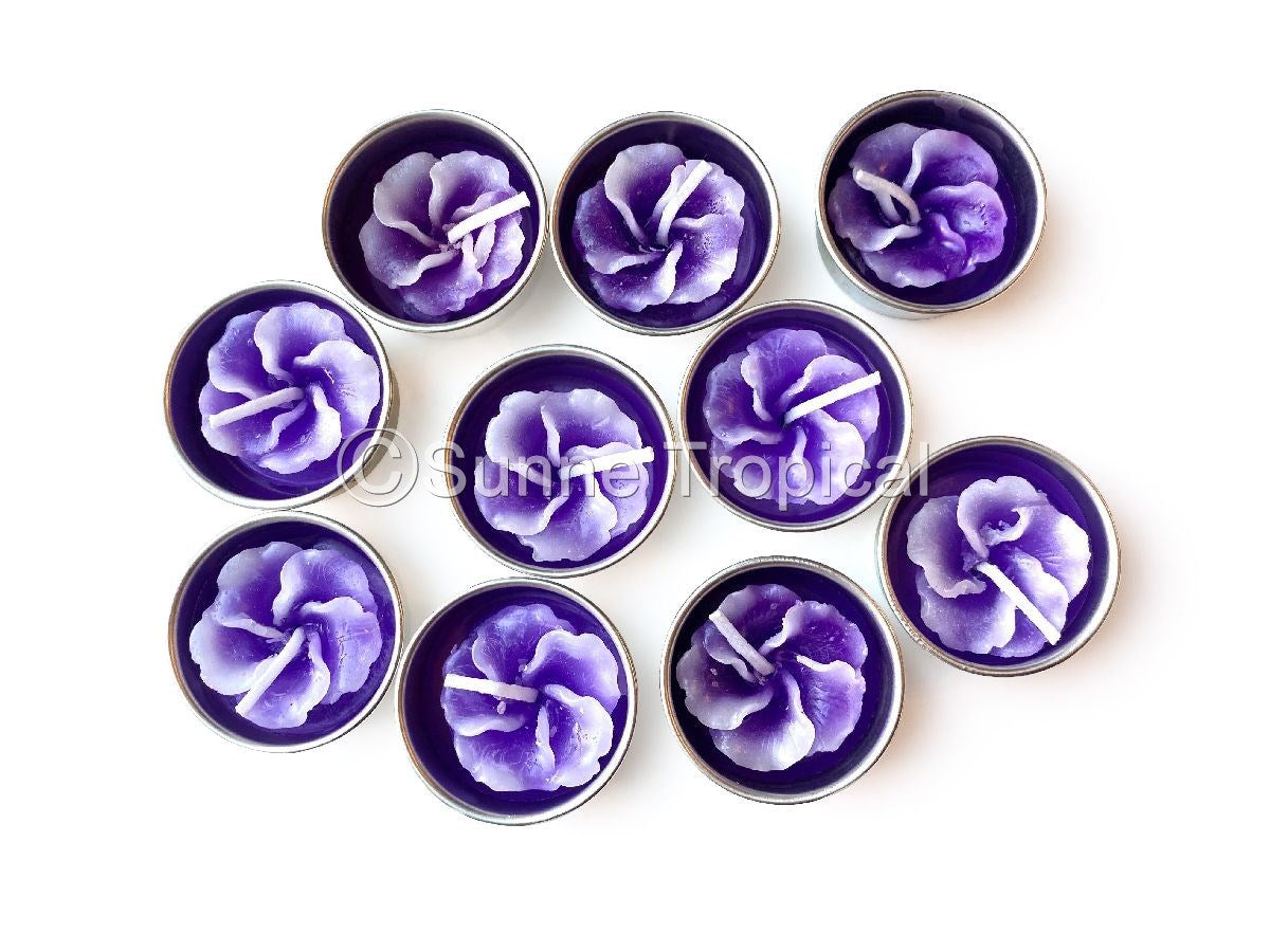 Hibiscus Hawaiian Flower Set of 10 Tealight Candles (Purple)