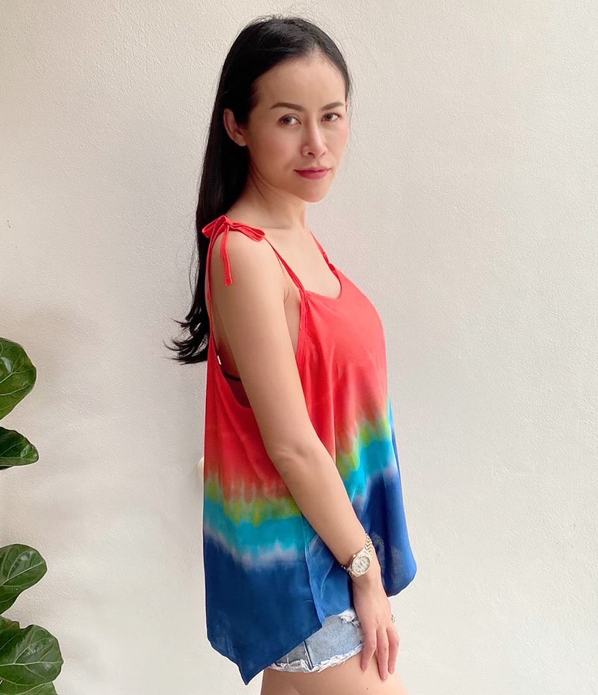 Cami Camisole Teen & Women, One Size Free Size Fit 0 to 8, Handmade Tie Dyed - Red Salmon