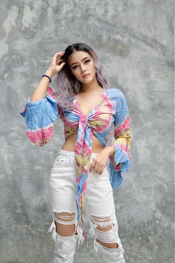 Women Petite & Teen CROP TOP Tie Front or Back Ruffle Bell Sleeve Free Size Handmade Tie Dye (09 Blue Babe)