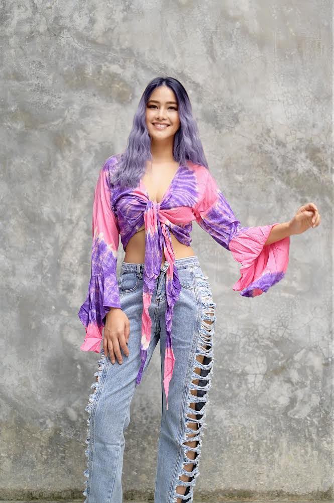 Women Petite & Teen CROP TOP Tie Front or Back Ruffle Bell Sleeve Free Size Handmade Tie Dye (21 Pink Purple Amethyst)
