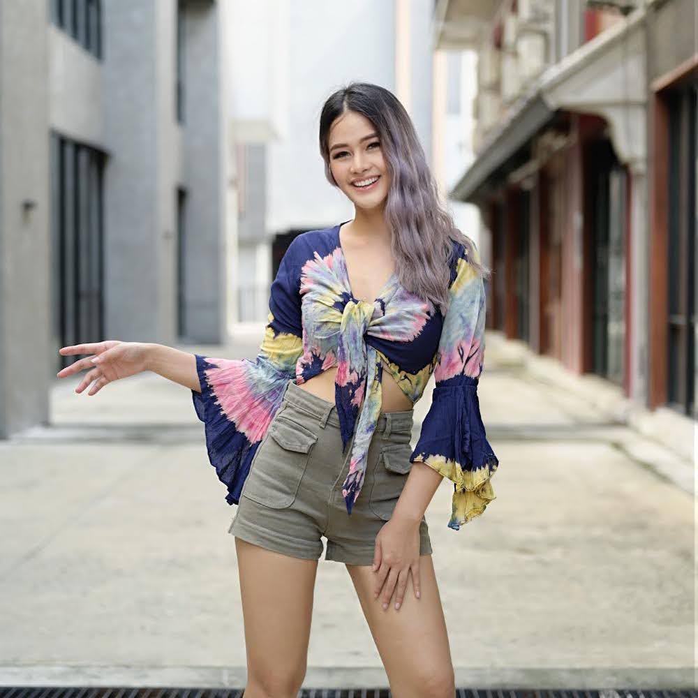 Women Petite & Teen CROP TOP Tie Front or Back Ruffle Bell Sleeve Free Size Handmade Tie Dye (11 Blue Cobalt)