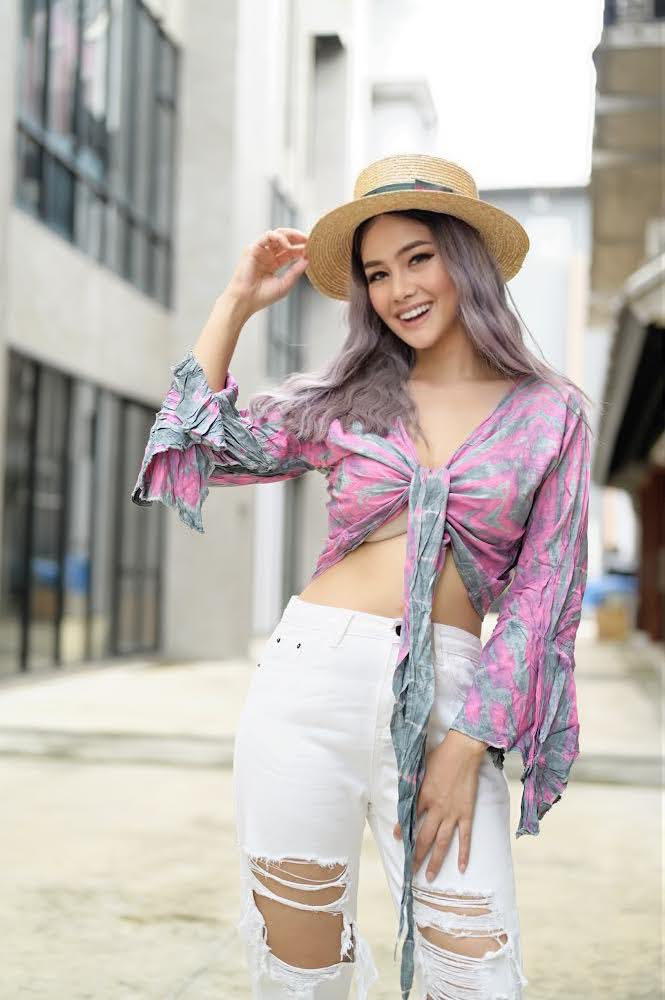 Women Petite & Teen CROP TOP Tie Front or Back Ruffle Bell Sleeve Free Size Handmade Tie Dye (22 Pink Grey Palette)
