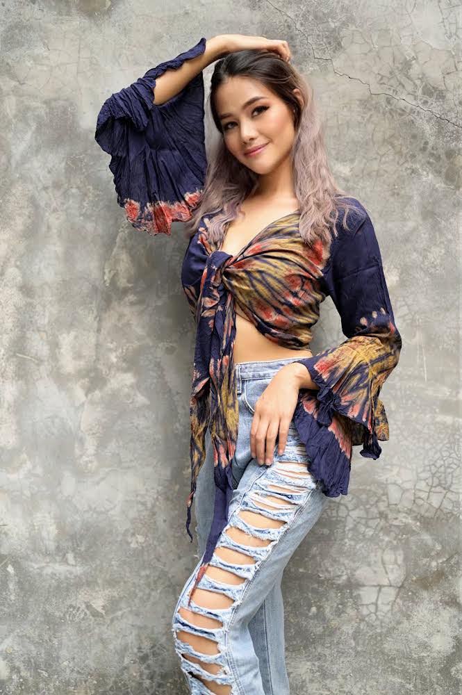 Women Petite & Teen CROP TOP Tie Front or Back Ruffle Bell Sleeve Free Size Handmade Tie Dye (04 Blue Midnight Blue)