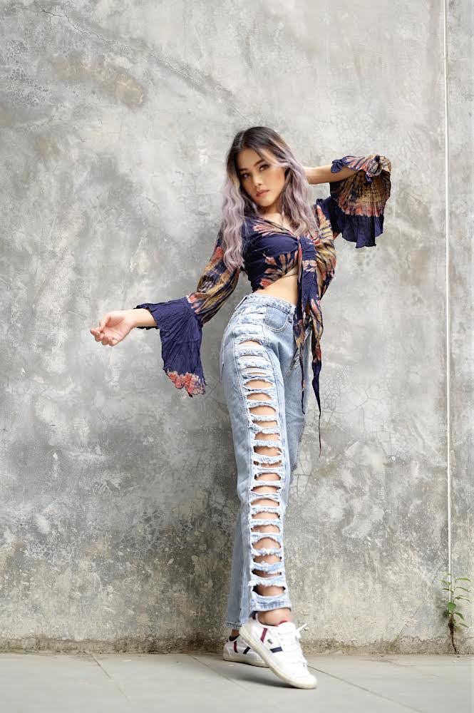 Women Petite & Teen CROP TOP Tie Front or Back Ruffle Bell Sleeve Free Size Handmade Tie Dye (04 Blue Midnight Blue)