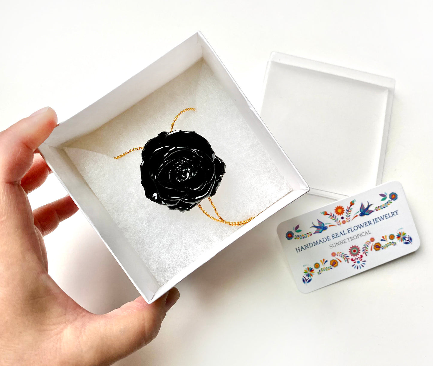 Mini Rose Mini 1.5-2.25 inch Pendant Necklace 18 inch Gold Plated 24K (Black)
