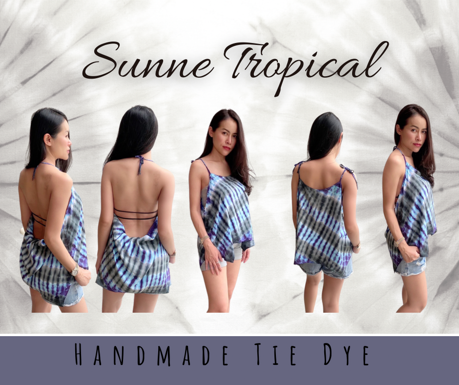 Cami Camisole Teen & Women, One Size Free Size Fit 0 to 8, Handmade Tie Dyed - Purple Wave