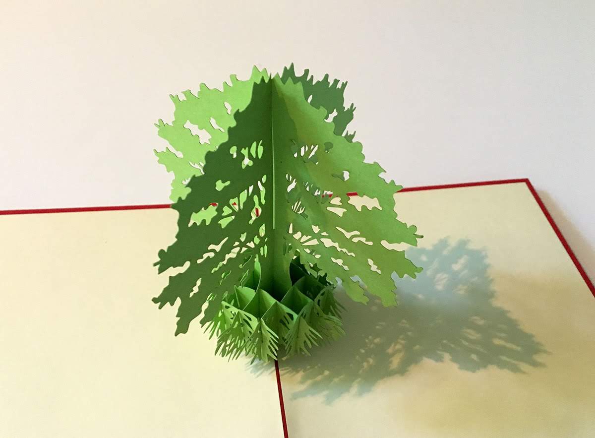 (3 Cards Pack) 3D Pop Up Christmas Tree Card 5.9 Inch 15 cm - Willow Tree House and Pine Tree
