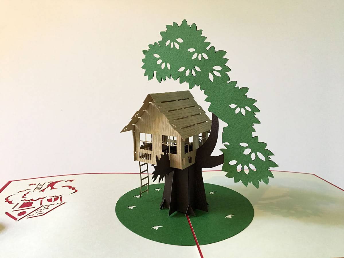 (3 Cards Pack) 3D Pop Up Christmas Tree Card 5.9 Inch 15 cm - Willow Tree House and Pine Tree