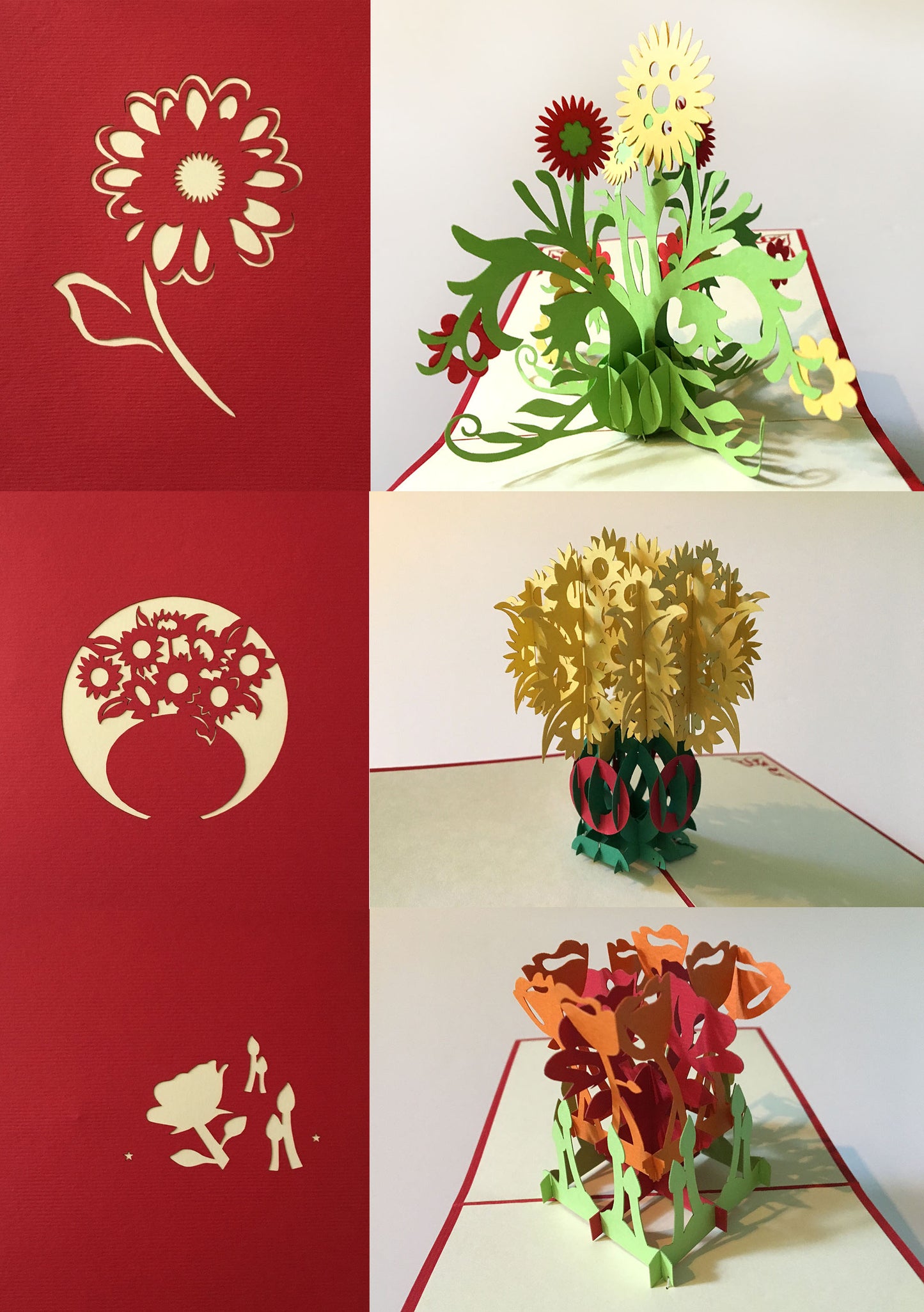 (3 Cards Pack) 3D Pop Up Card 4.75 Inch Birthday Greeting Flower Card (Colorful Roses Bouquet)