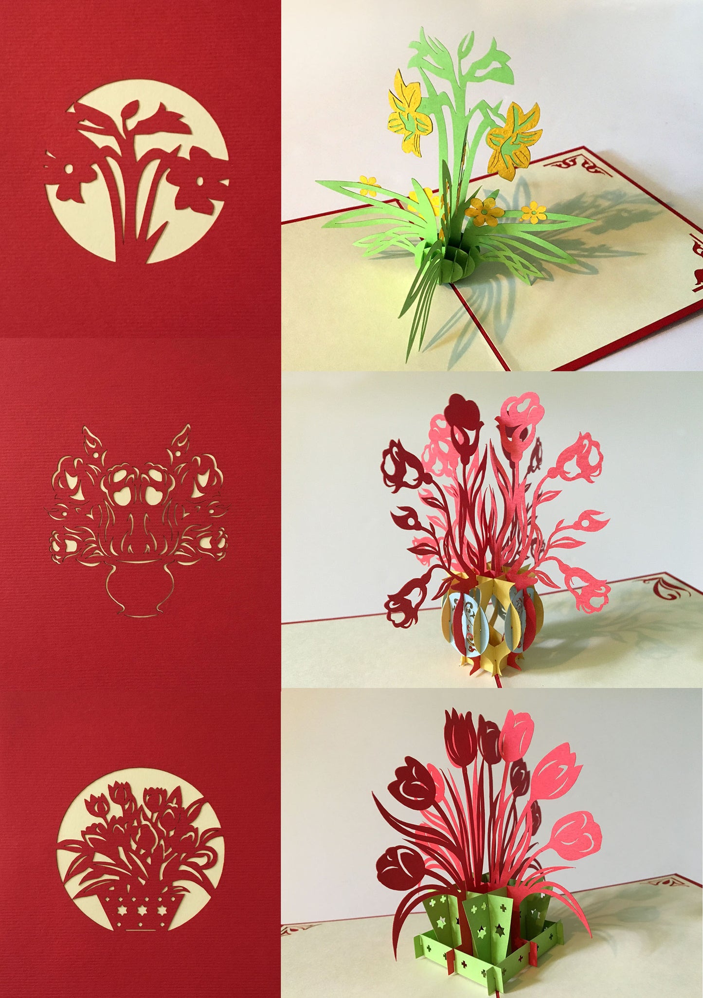 (3 Cards Pack) 3D Pop Up Card 4.75 Inch Birthday Greeting Flower Card - Tulip Gift Flower Pot