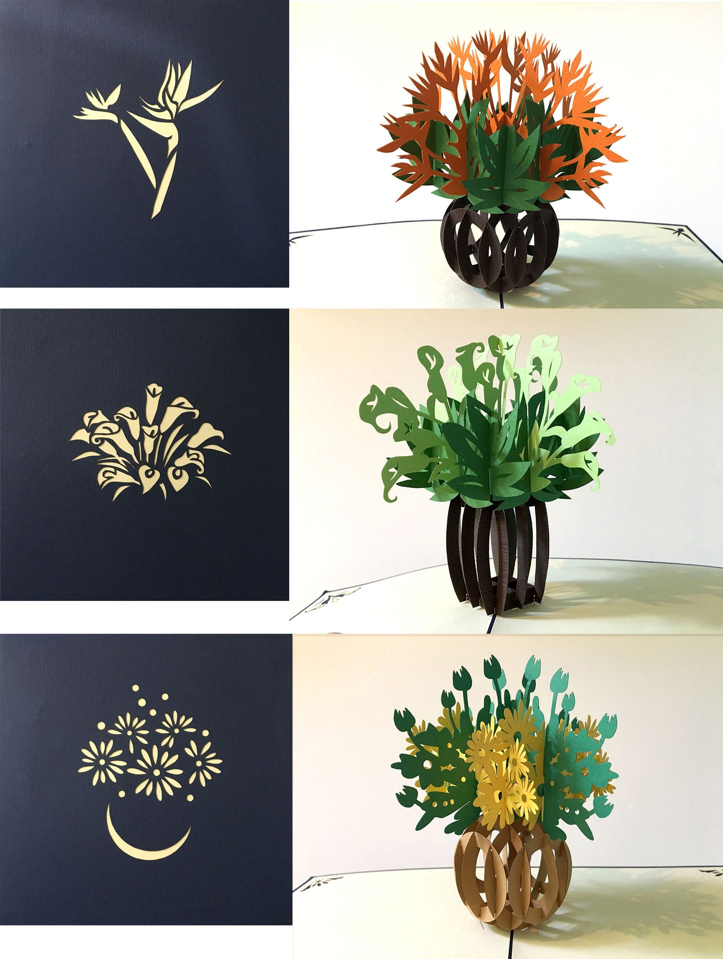 (3 Cards Pack) 3D Pop Up Flower Card 5.75 Inch Greeting Card - Bird Of Paradise Vase Set