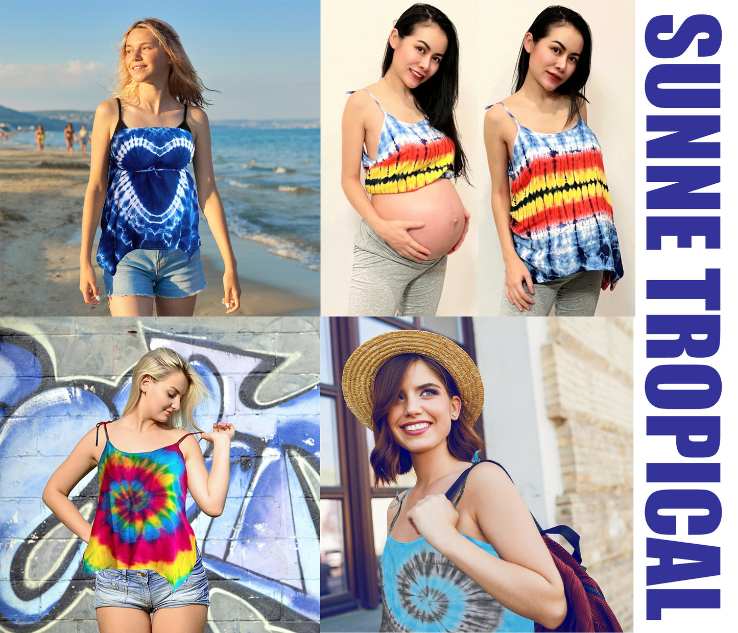 Cami Camisole Teen & Women, One Size Free Size Fit 0 to 8, Handmade Tie Dyed - CAMIS-TRI-BL