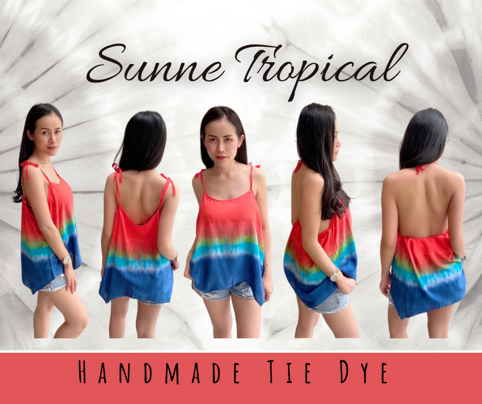 Cami Camisole Teen & Women, One Size Free Size Fit 0 to 8, Handmade Tie Dyed - Red Salmon