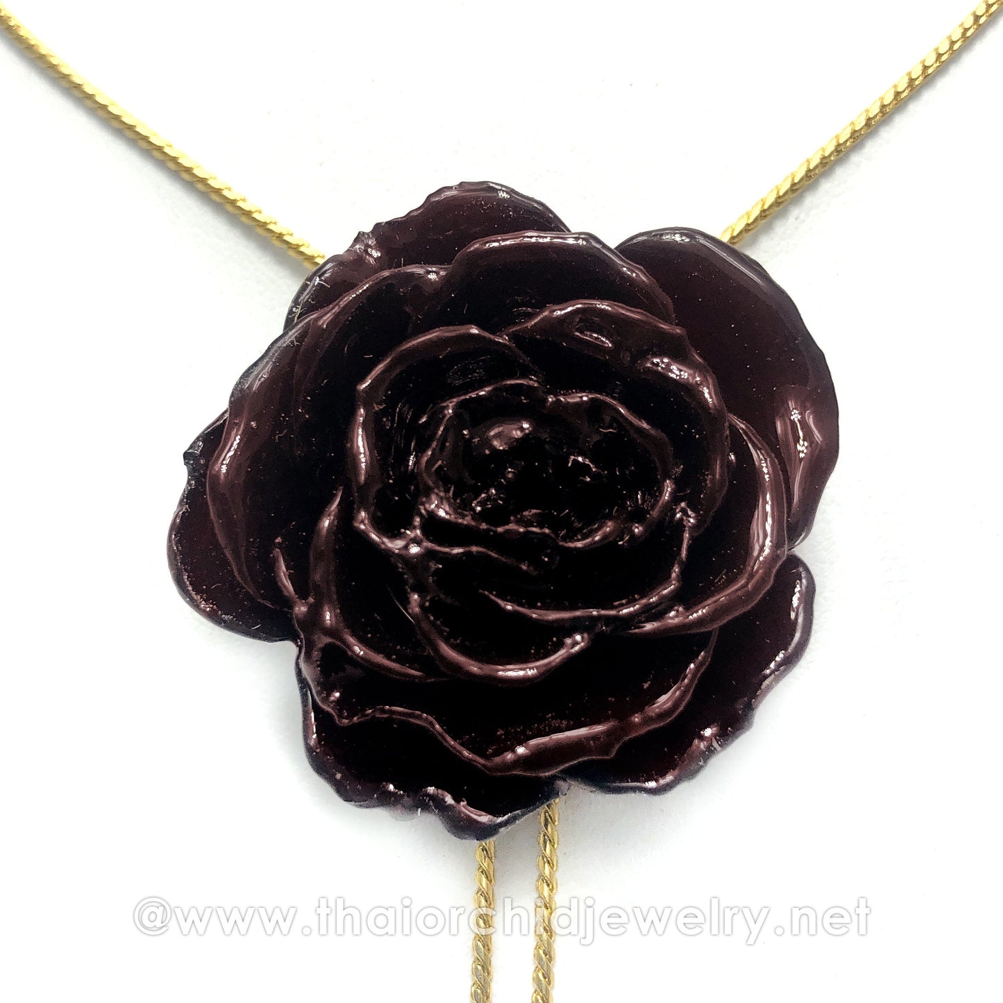 Mini Rose Mini 1.5-2.25 inch Pendant Necklace 18 inch Gold Plated 24K (Red Plum)