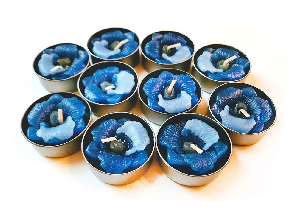 Orchid Cattleya Flower Set of 10 Tealight Candles (Blue)